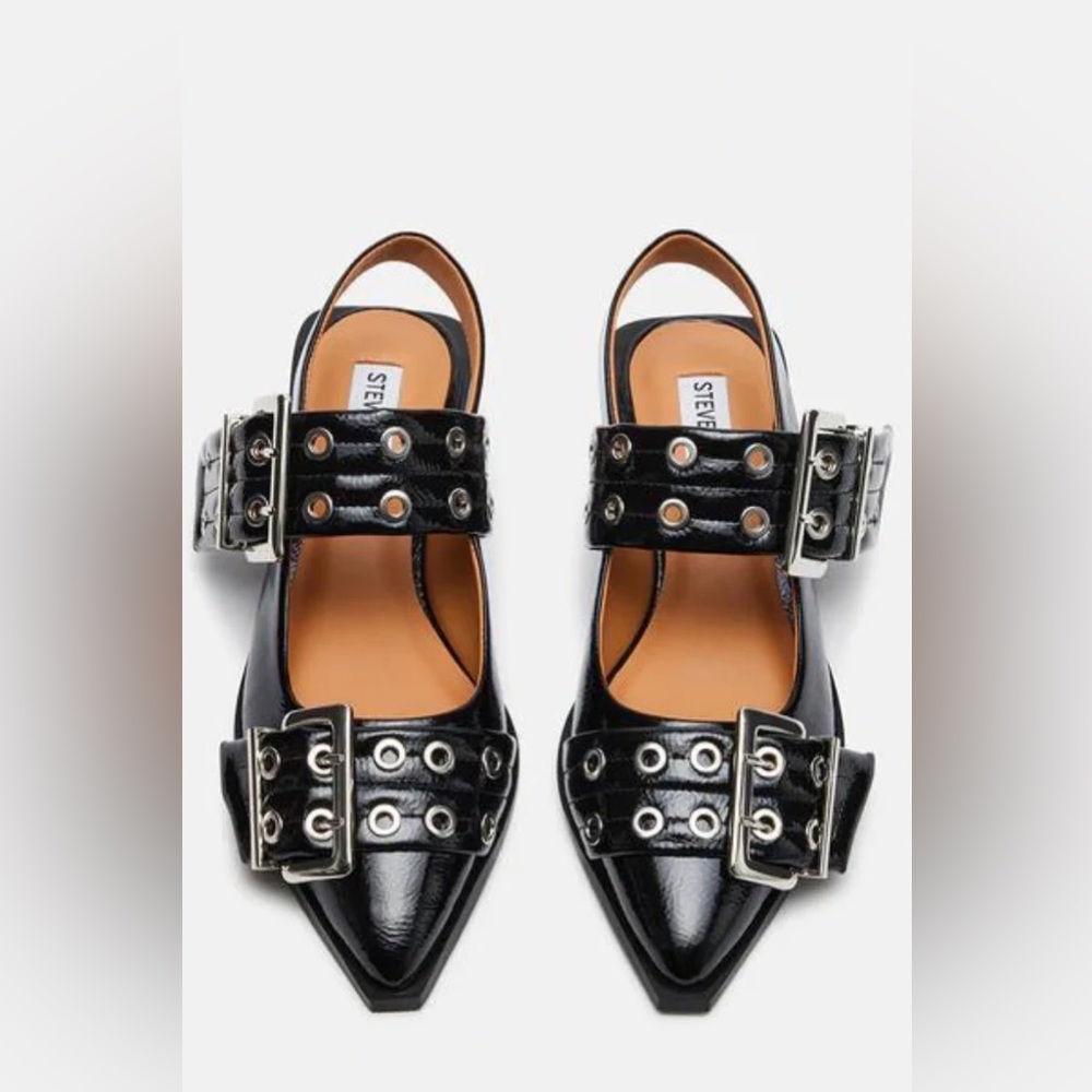 Steve Madden Black Heels with Silver Buckles